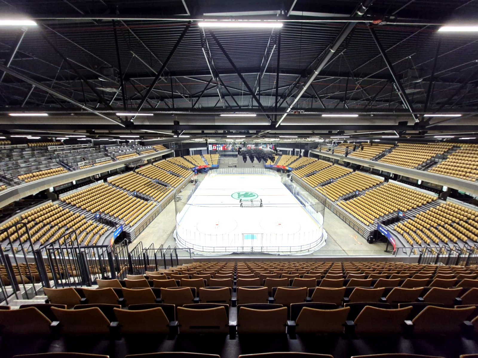 Large international arena bowl with full dasherboard ring and tiered seating